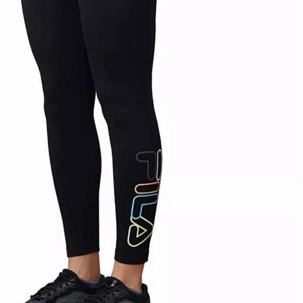 Fila Cotton High Rise Waisted Tight Leggings Black Neon Logo Womens - Picture 7 of 9